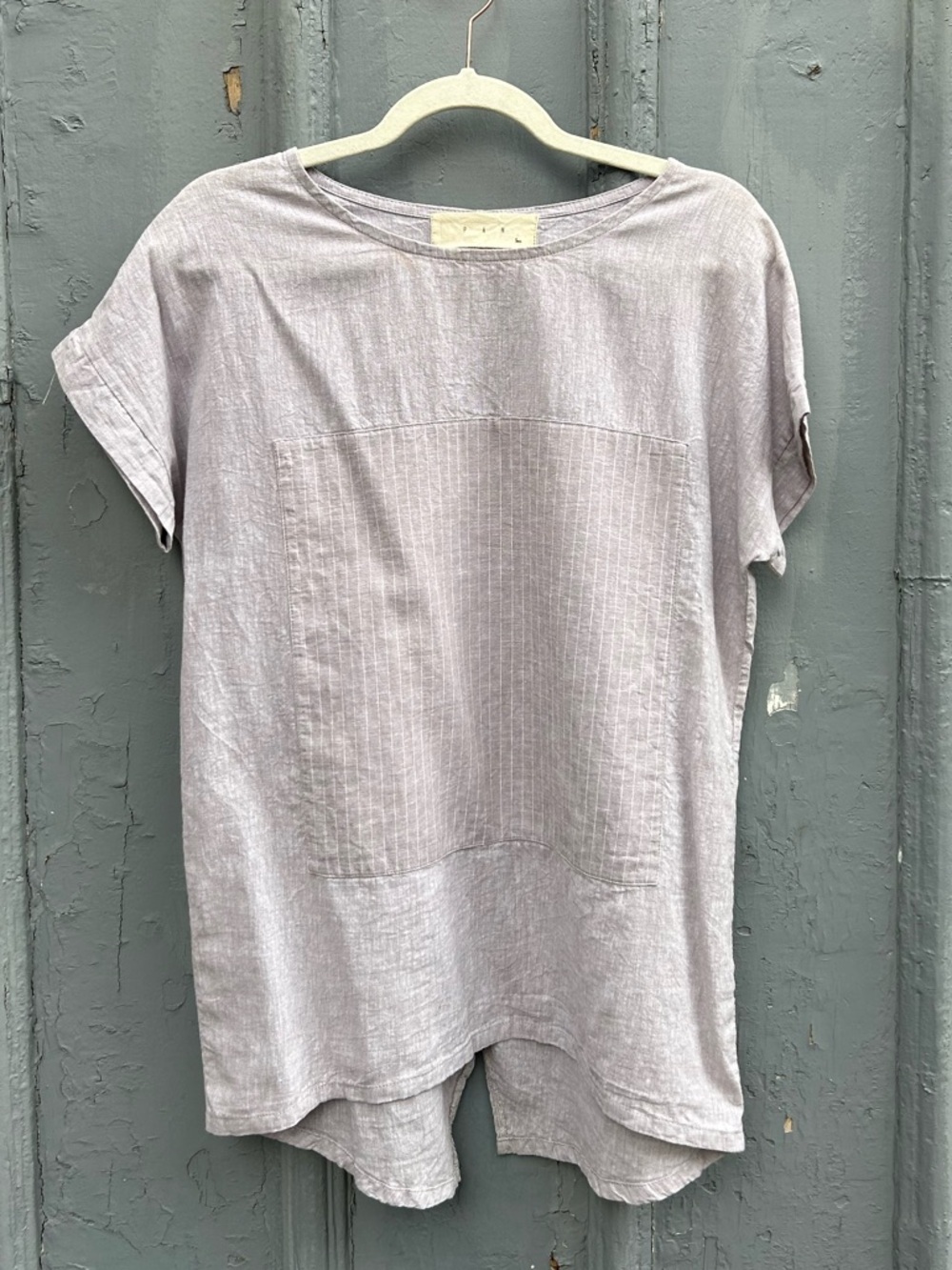 Pan Grey Striped Linen Cotton Blouse, Small